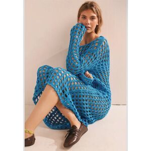 NWT Free People Sabara Sweater MIDI Sz Medium oversized Malibu blue $98 sold out